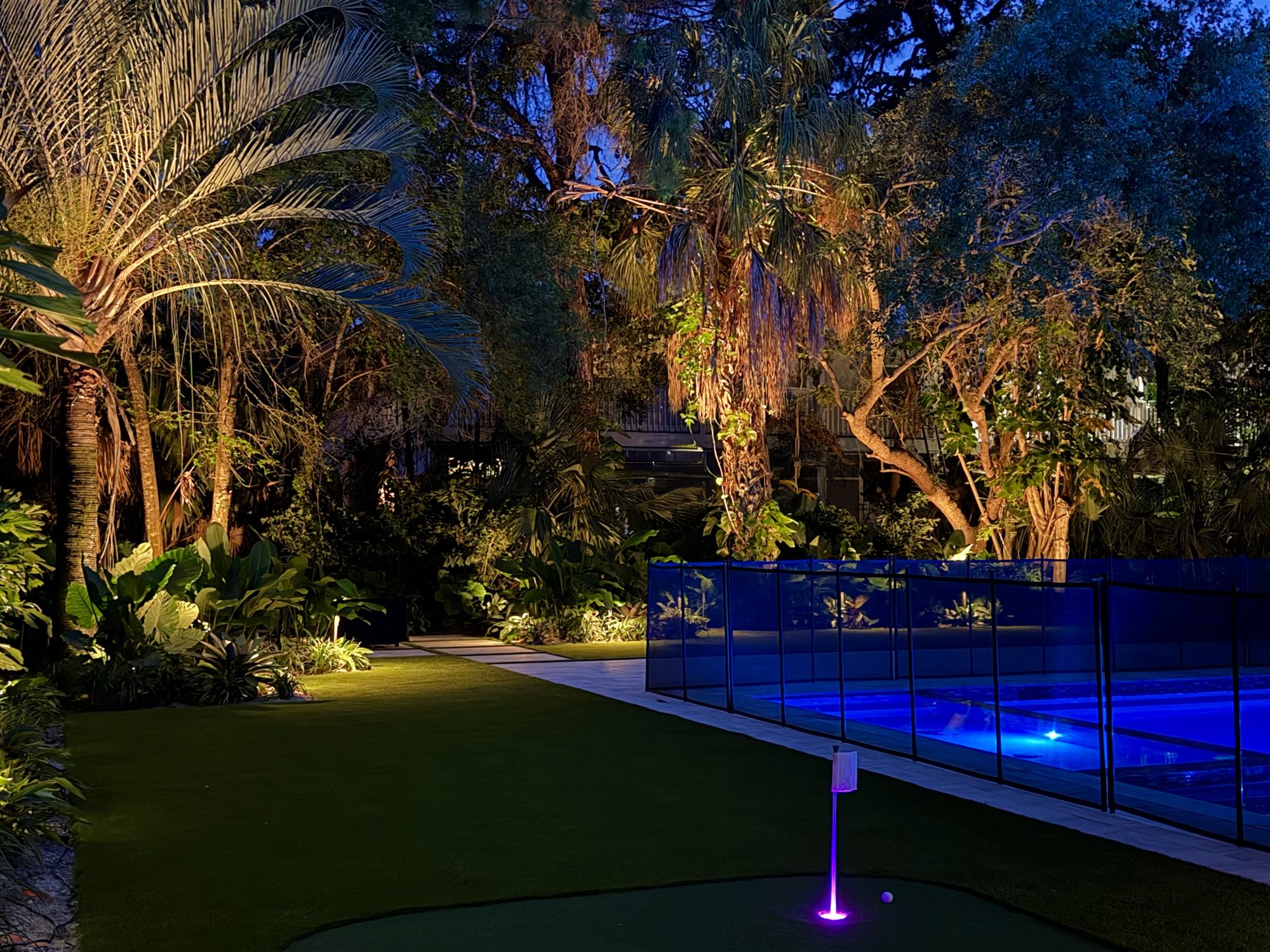 Tropical Garden & Putting Green After Dark